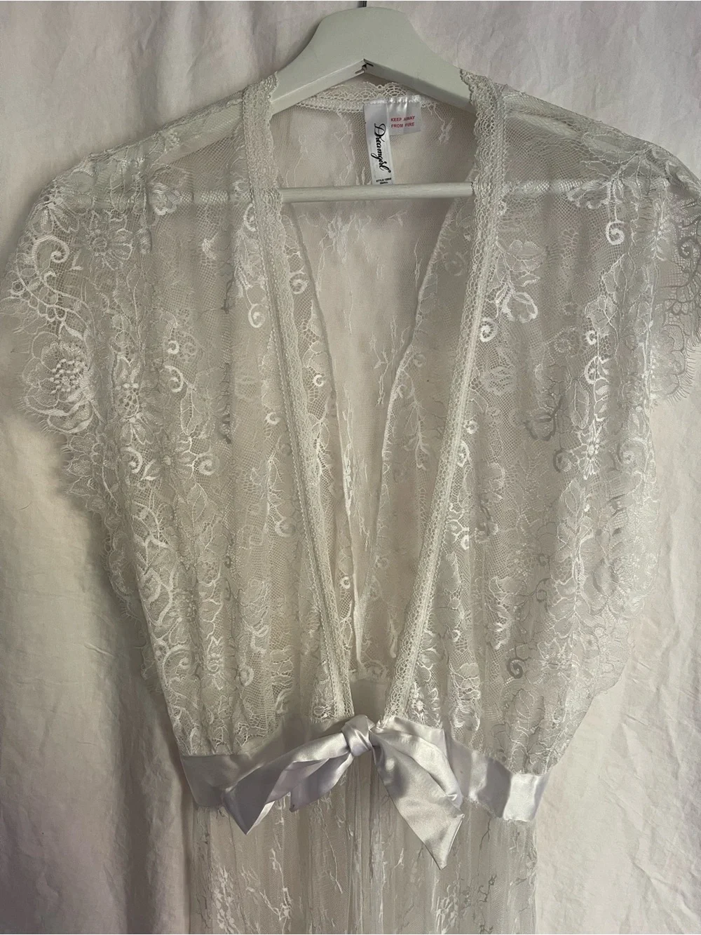 Dreamgirl Vintage Sheer Long Lace Robe Coquette Angelic Bridal Whimsical Size S